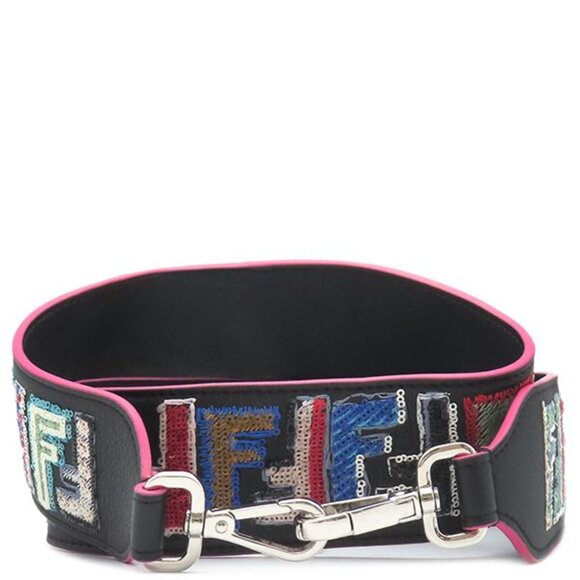 Fendi Shoulder Strap FF Logo Leather Black Multicolor Silver Hardware Sequins